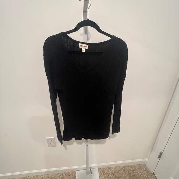 NWOT / Open Edit Women’s sz XS Sweater Black Rib scoop neck - Picture 1 of 3